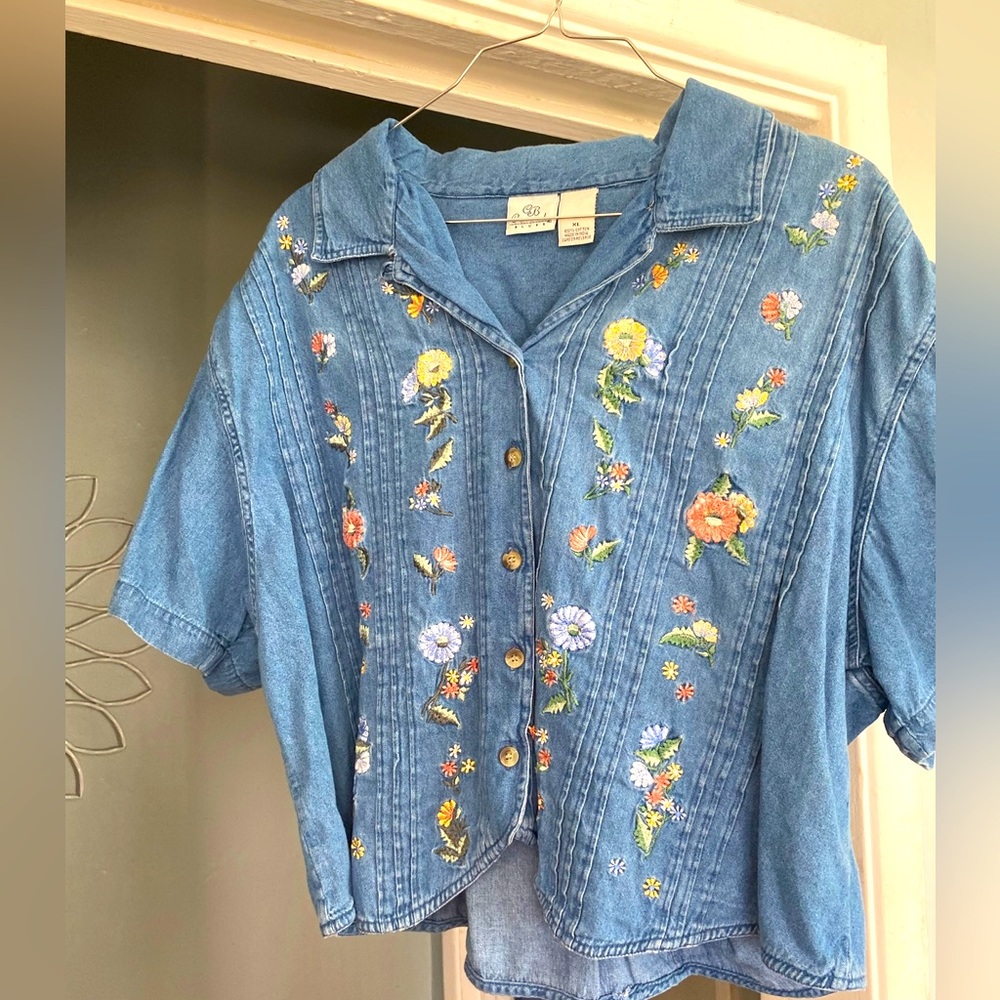 Vintage Denim Floral Top